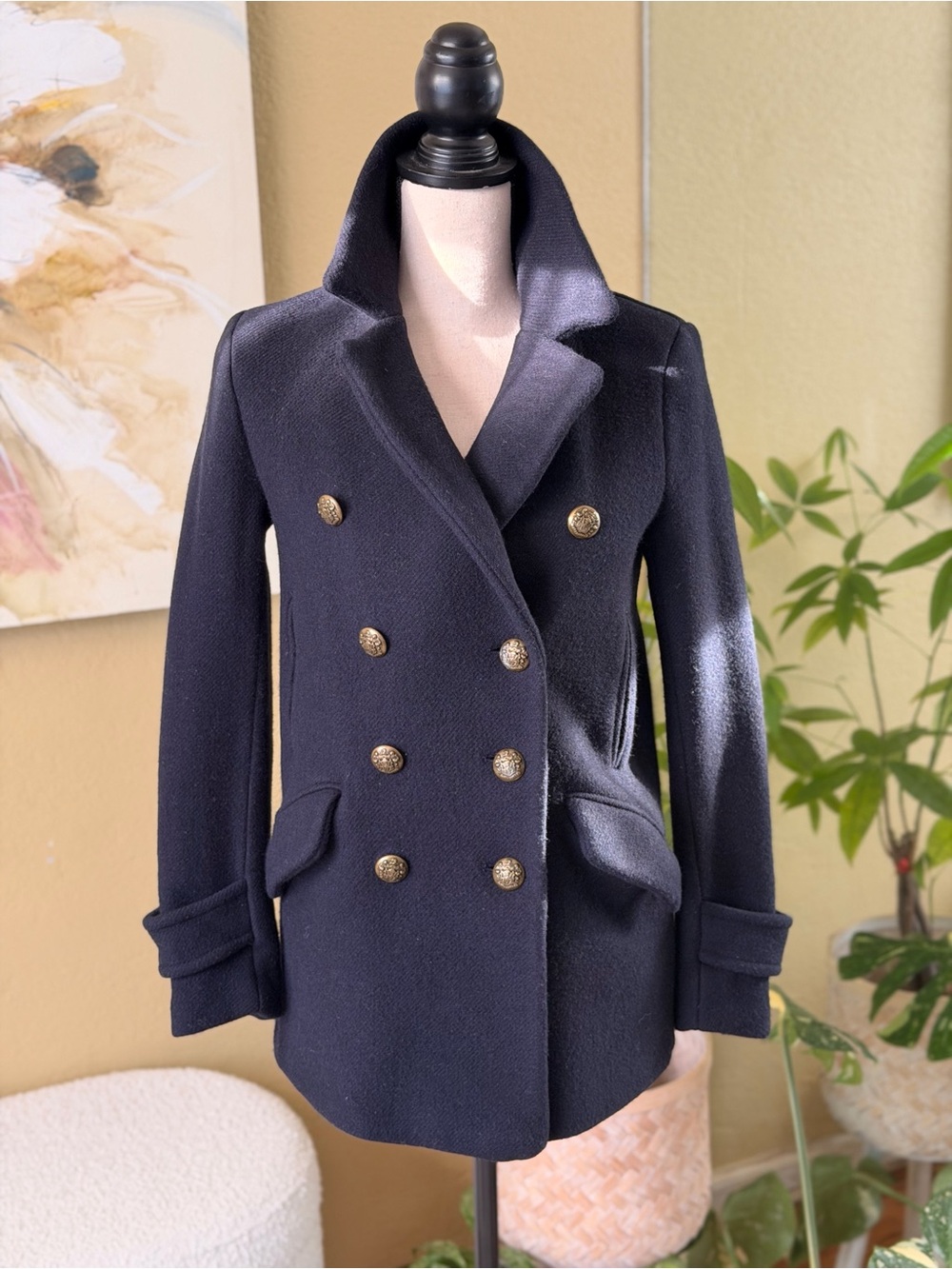 ** INTERMIX ** Navy Double-Breasted Peacoat Like Burberry Small
